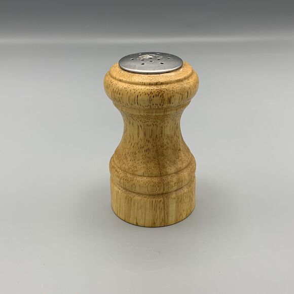 Vtg 4" Tall Wooden Salt Sugar or Pepper Shaker Plastic Screw Stopper Cottagecore - Picture 1 of 8